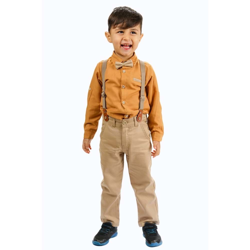 Düz Renk Gömlek , Askı , Papyon ve Pantolonlu Erkek Çocuk Takım SB302