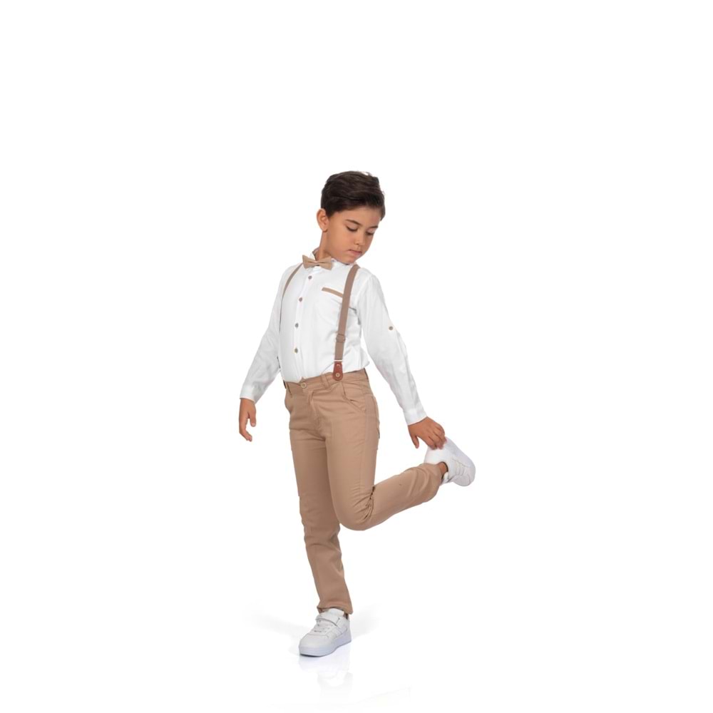 Düz Renk Gömlek , Askı , Papyon ve Pantolonlu Erkek Çocuk Takım SB302