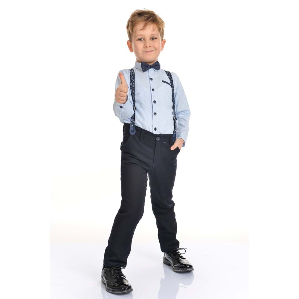Düz Renk Gömlek , Askı , Papyon ve Pantolonlu Erkek Çocuk Takım SB302