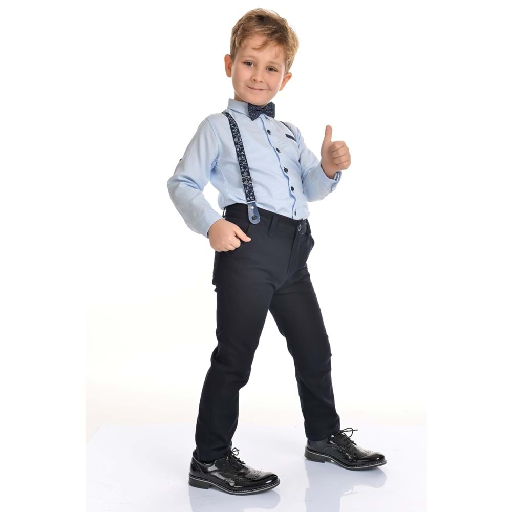 Düz Renk Gömlek , Askı , Papyon ve Pantolonlu Erkek Çocuk Takım SB302