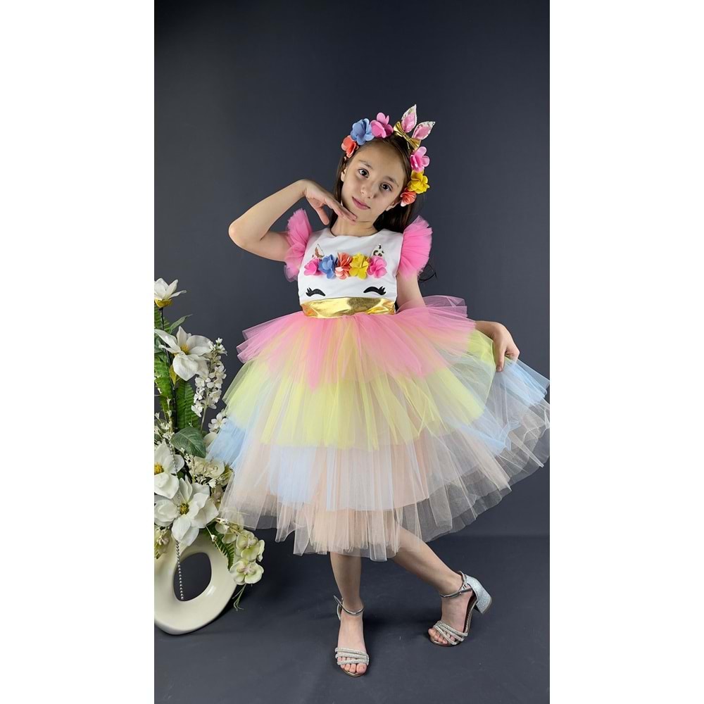 Renkli Pul Payet Tokalı Kız Çocuk Parti Elbisesi