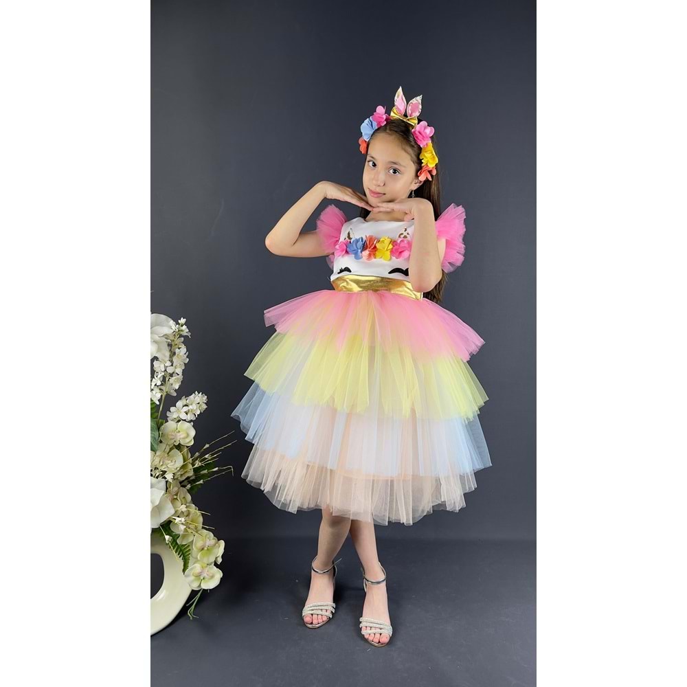 Renkli Pul Payet Tokalı Kız Çocuk Parti Elbisesi