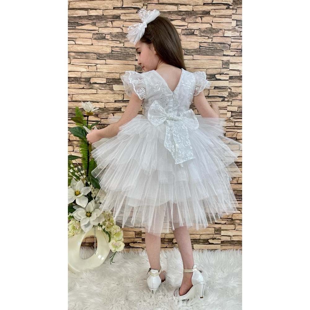 Parlak Simli Dantel Kumaş Çocuk Elbise SB309