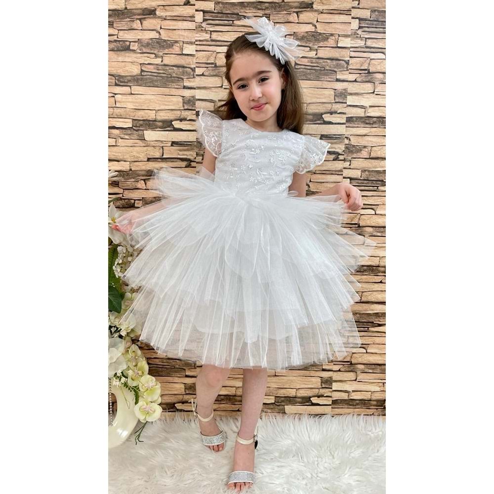 Parlak Simli Dantel Kumaş Çocuk Elbise SB309