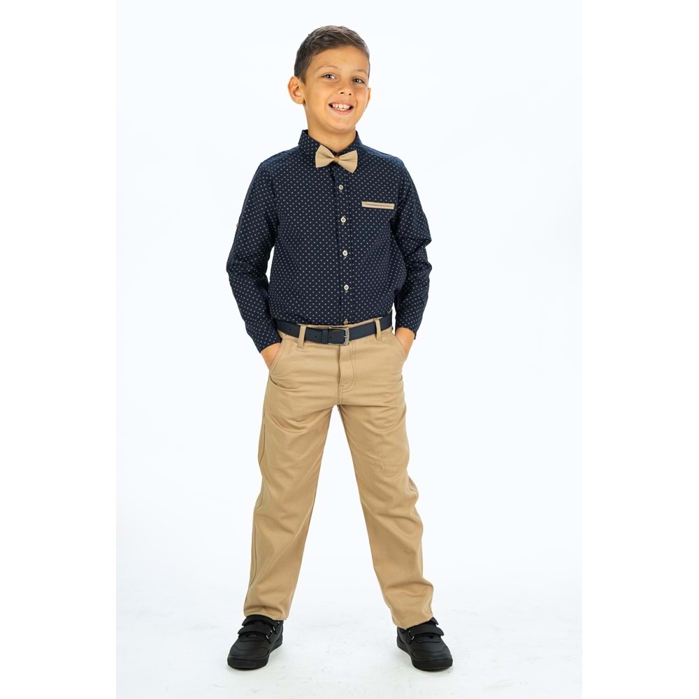 Erkek Çocuk Oxford Gömlekli Gabardin Pantolonlu Kumaş Takım SB322A