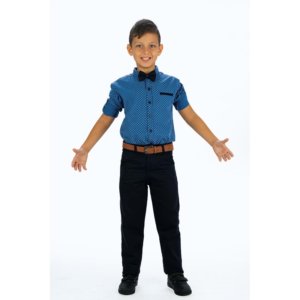 Erkek Çocuk Oxford Gömlekli Gabardin Pantolonlu Kumaş Takım SB322A