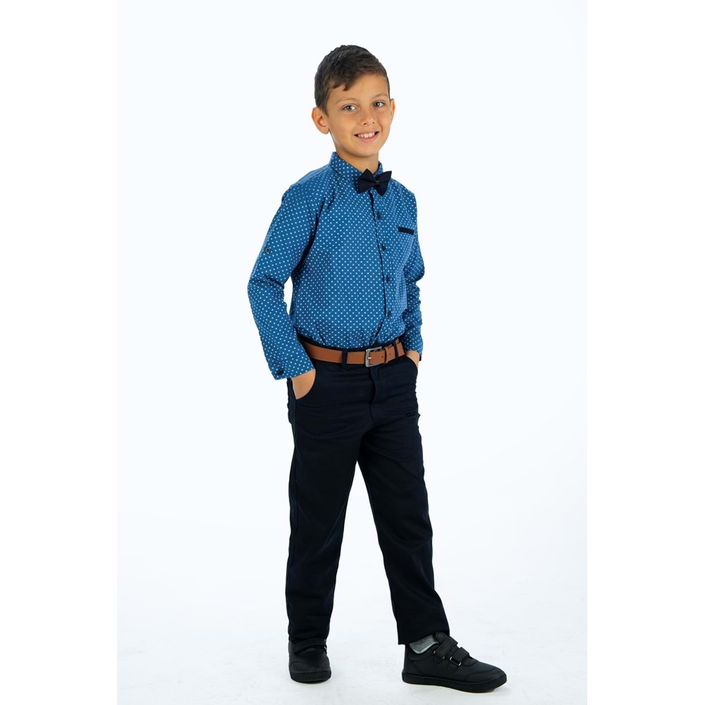 Erkek Çocuk Oxford Gömlekli Gabardin Pantolonlu Kumaş Takım SB322A