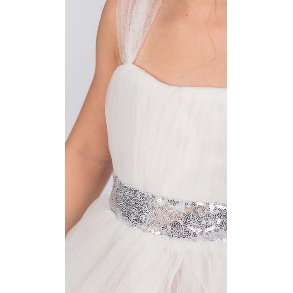 Saten Gipeli,Uzun Tül Etekli Kız Çocuk Abiye Elbise