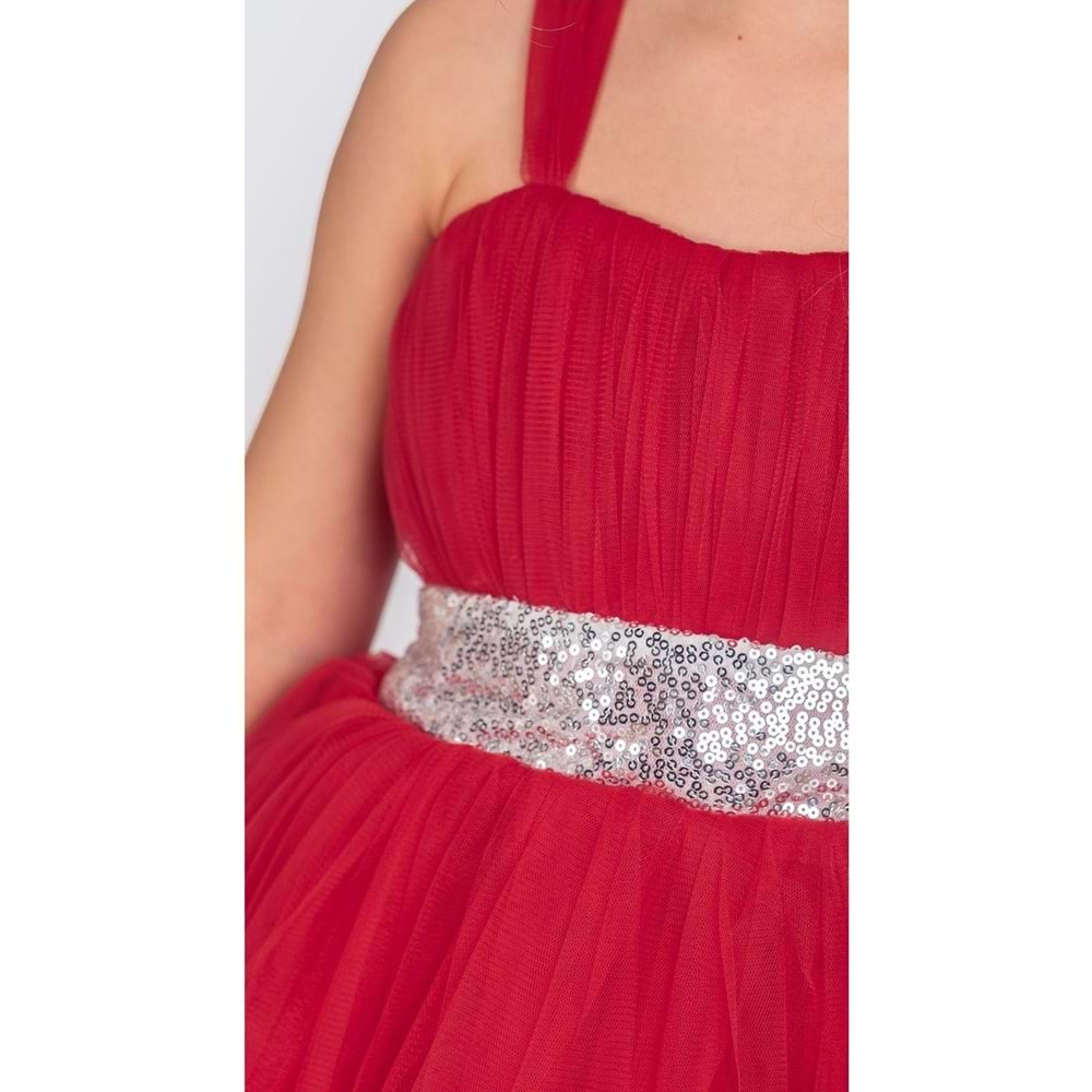 Saten Gipeli,Uzun Tül Etekli Kız Çocuk Abiye Elbise