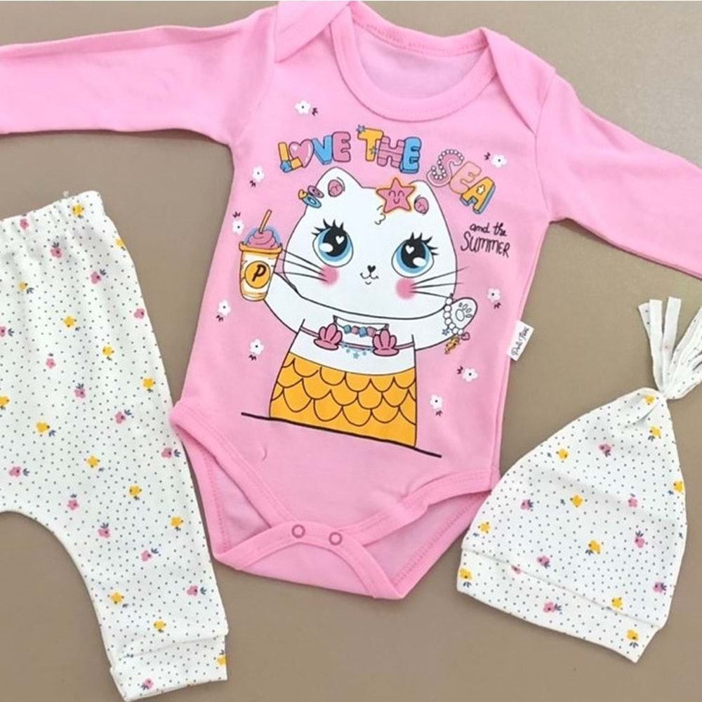 Penye Şapkalı Badili 3lü Kız Bebek Takımı SB370