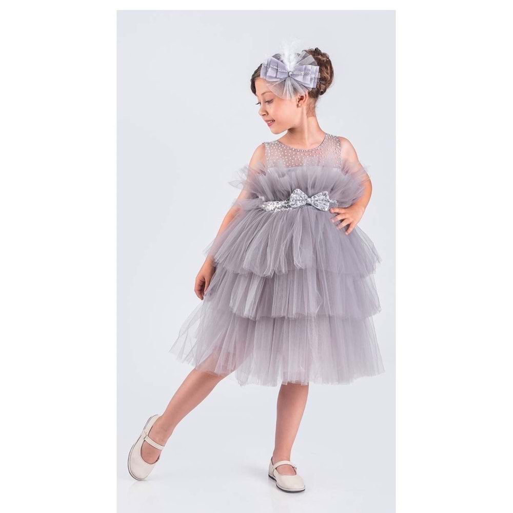 Kız Çocuk Tokalı Tütülü Elbise SB376