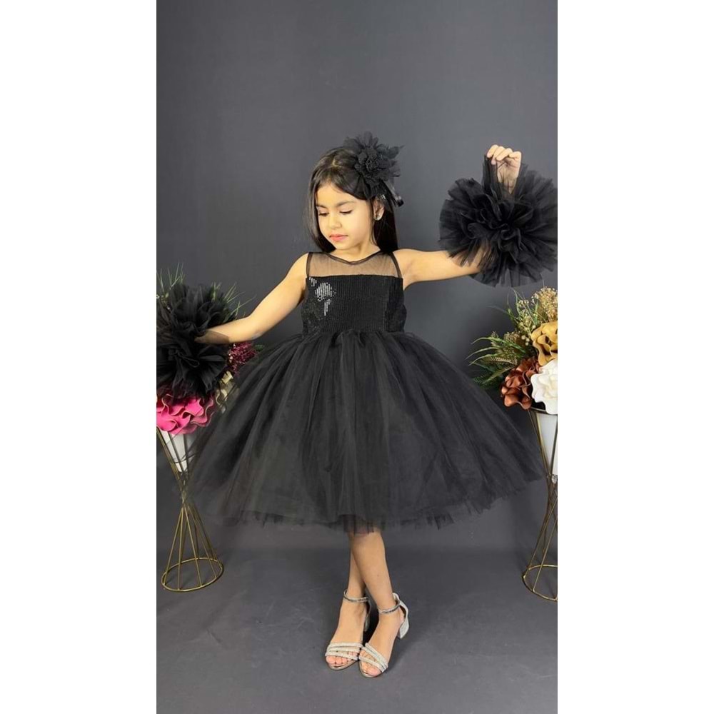 Tütü Etekli Ponpon Kollu Kız Çocuk Payetli Özel Gün Abiye