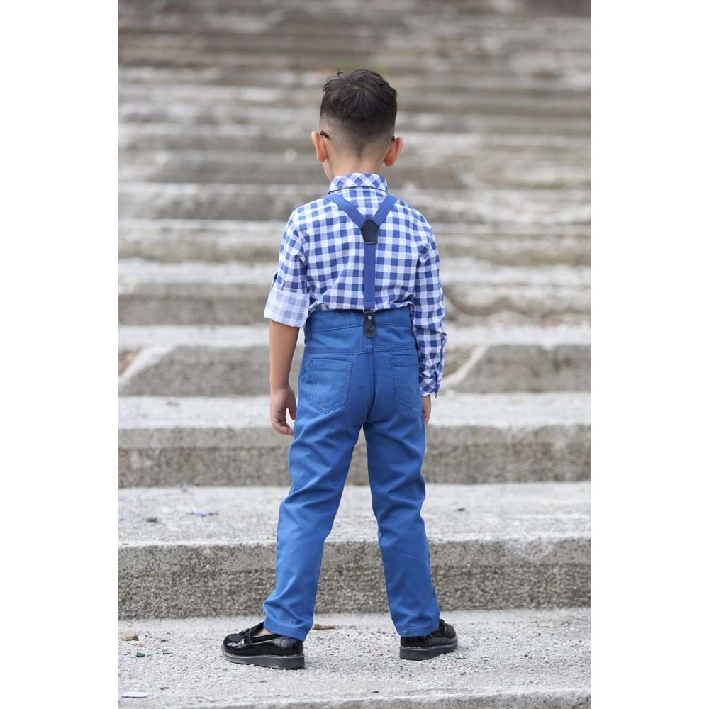 Ekose Desen Gabardin Pantolon Askılı Çocuk Takım SB436