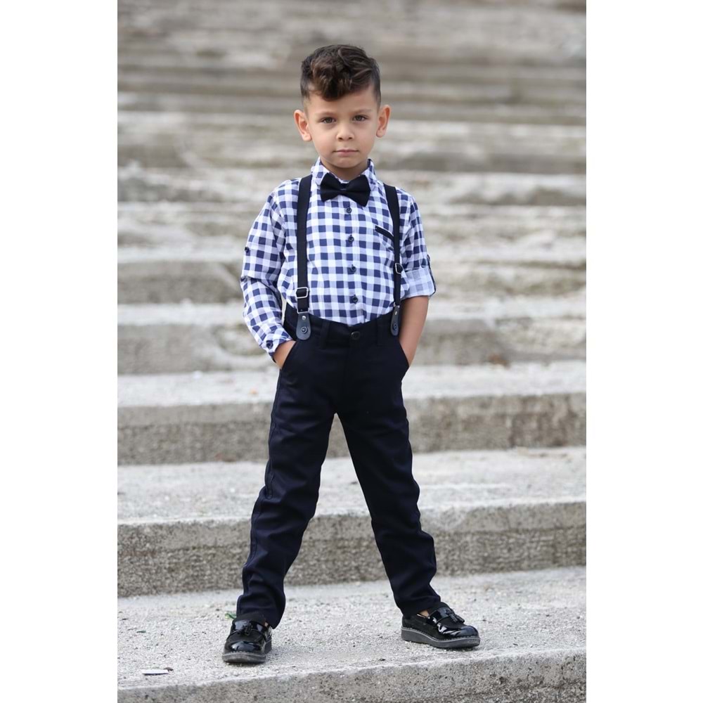 Ekose Desen Gabardin Pantolon Askılı Çocuk Takım SB436