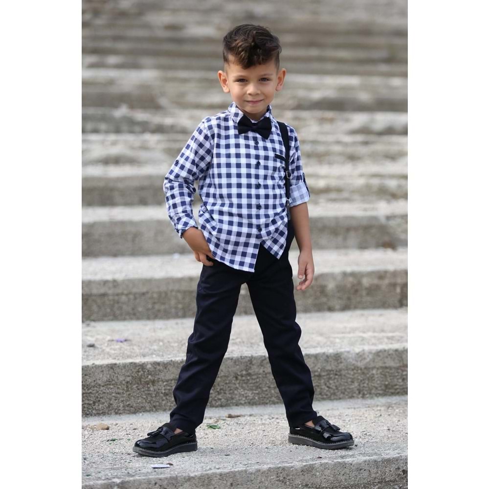 Ekose Desen Gabardin Pantolon Askılı Çocuk Takım SB436