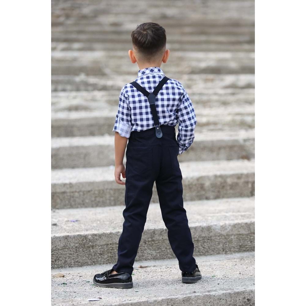 Ekose Desen Gabardin Pantolon Askılı Çocuk Takım SB436