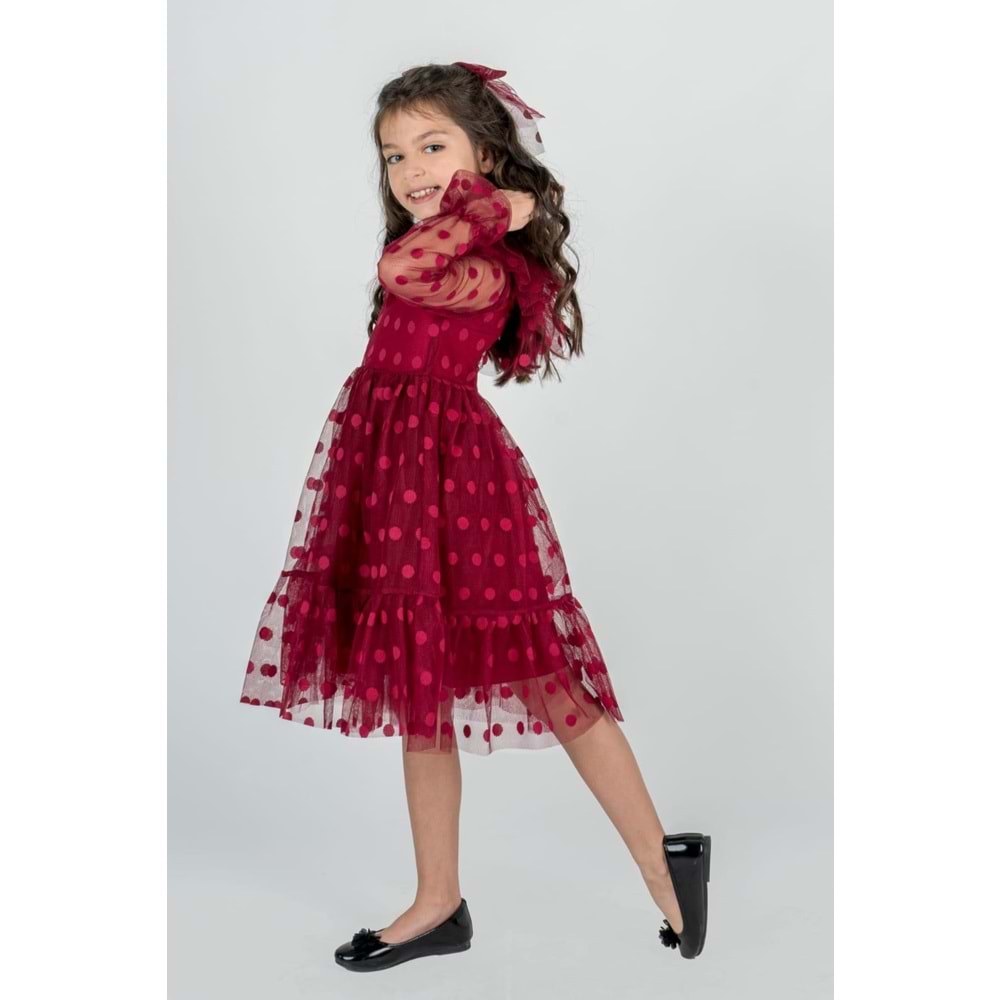 Kız Çocuk Dantel Büyük Puan Desen Elbise SB485