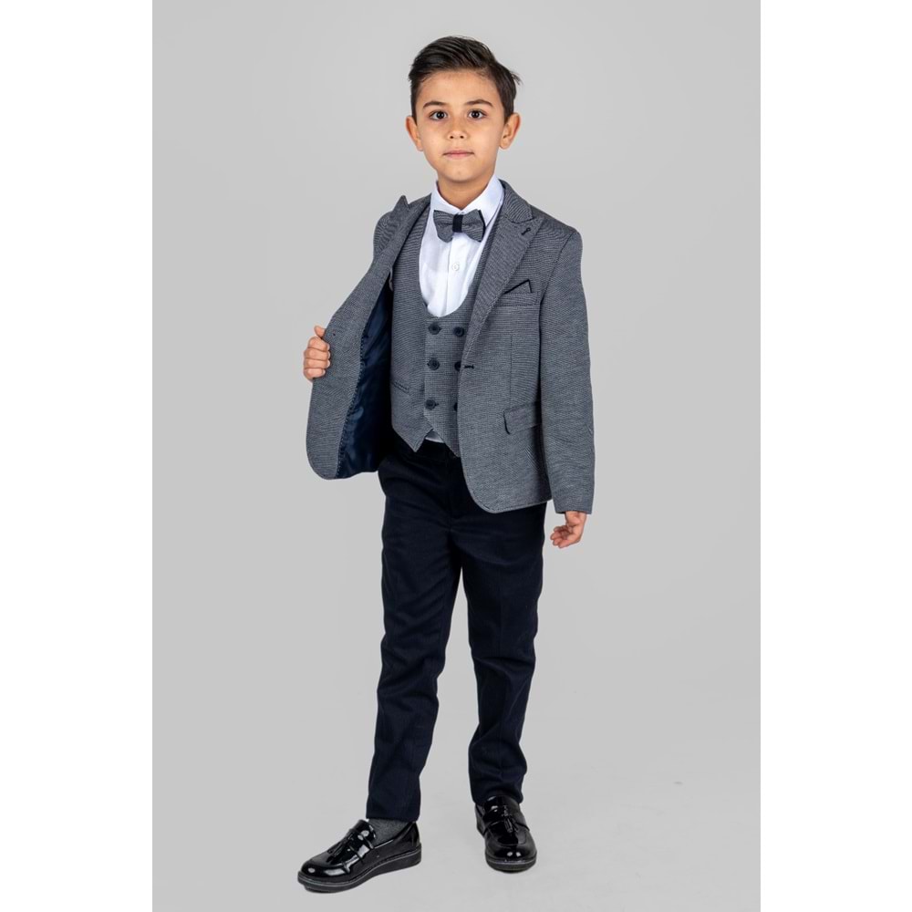 Ceketli Yelekli Erkek Çocuk Gabardin Pantolonlu Takım Elbise SB487