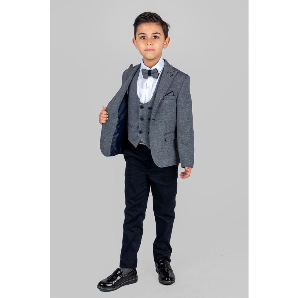 Ceketli Yelekli Erkek Çocuk Gabardin Pantolonlu Takım Elbise SB487