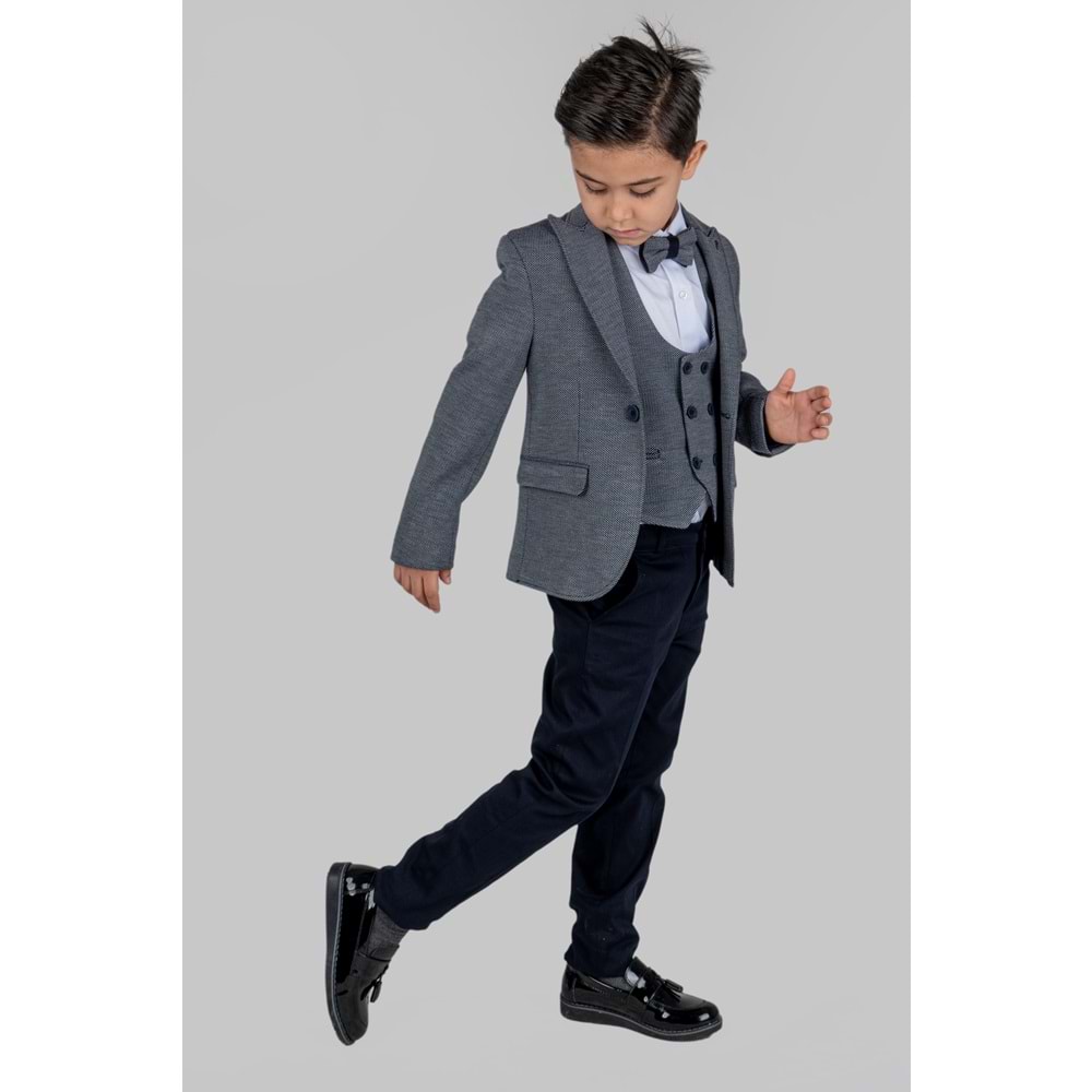 Ceketli Yelekli Erkek Çocuk Gabardin Pantolonlu Takım Elbise SB487