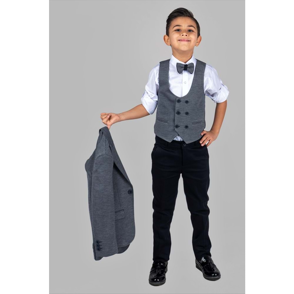 Ceketli Yelekli Erkek Çocuk Gabardin Pantolonlu Takım Elbise SB487