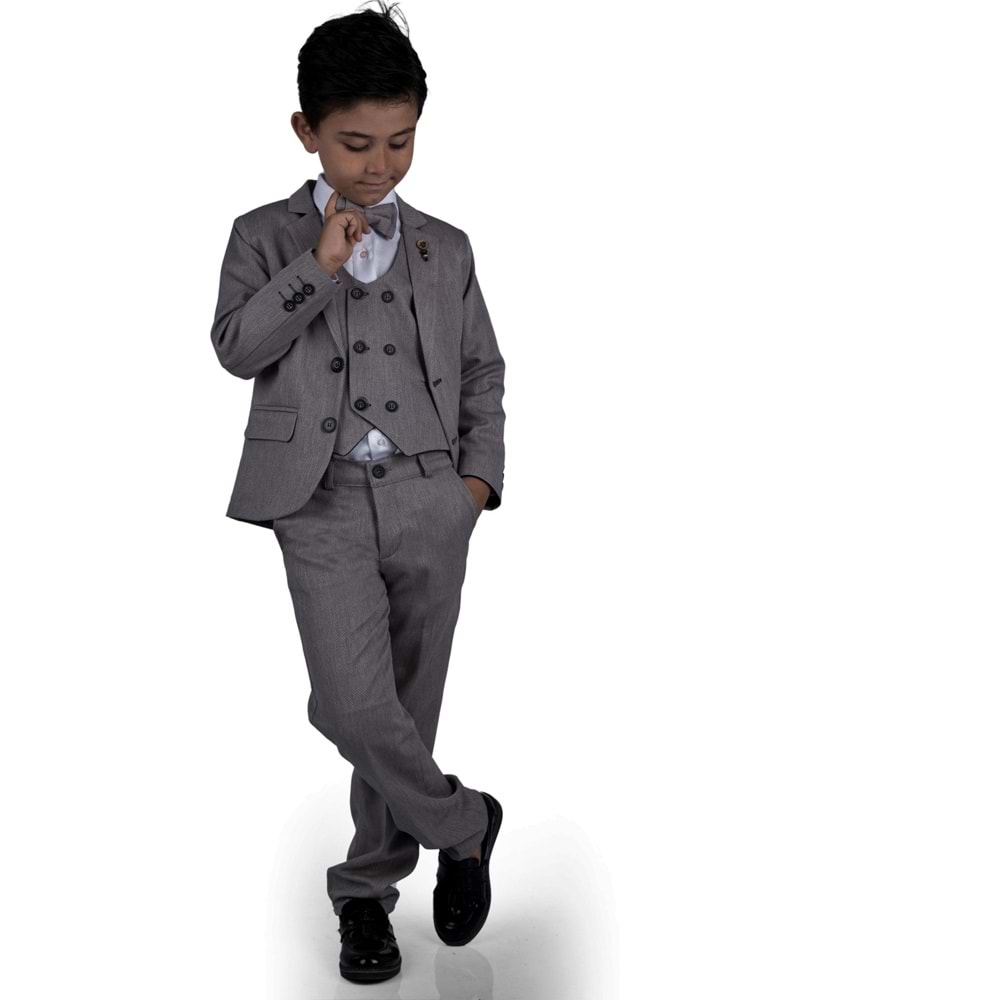 Erkek Çocuk Yelek, Pantolon , Gömlek , Papyon ve Caket Tam Takım Elbise SB523