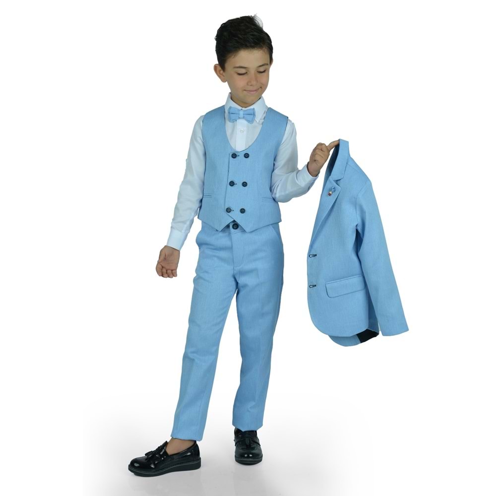 Erkek Çocuk Yelek, Pantolon , Gömlek , Papyon ve Caket Tam Takım Elbise SB523