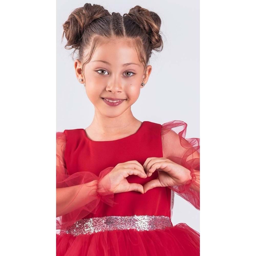 Kız Çocuk Tül Kumaş Abiye Elbise SB534