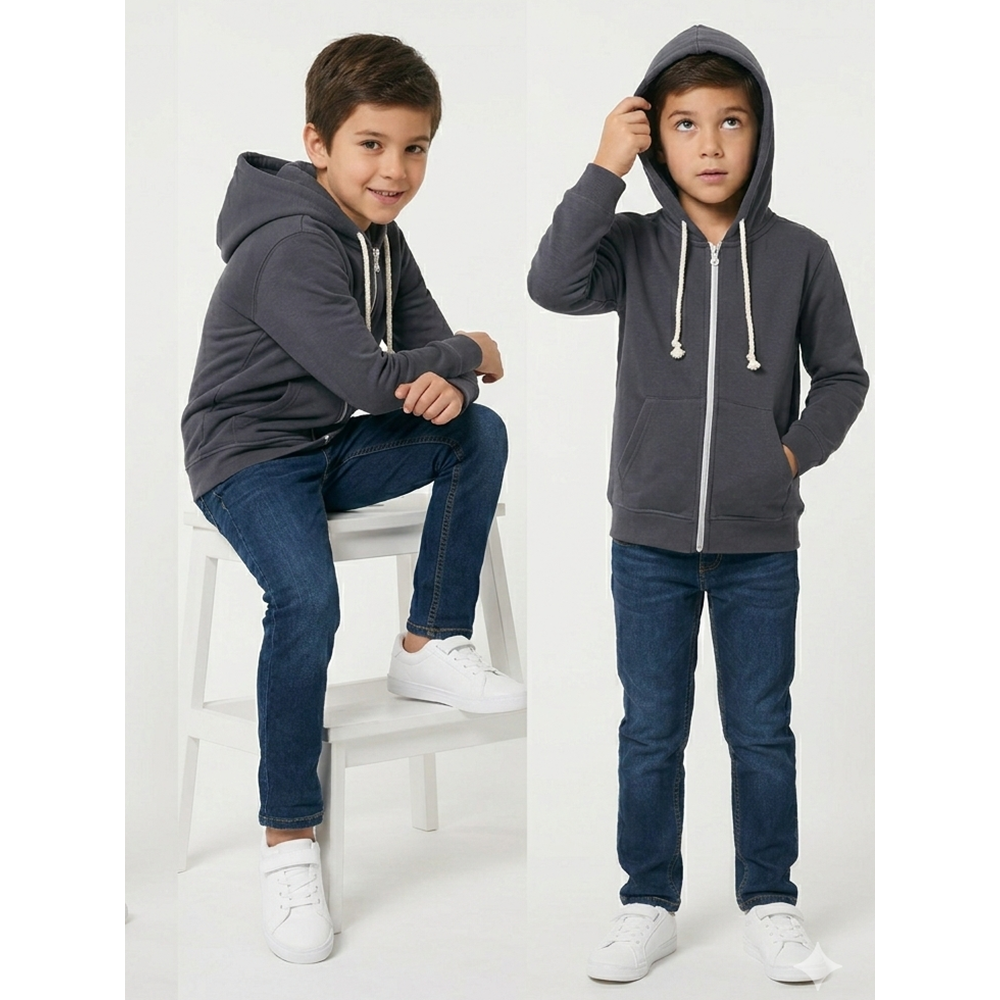 Fermuarlı , Kapüşonlu 2iplik Okul Hırkası