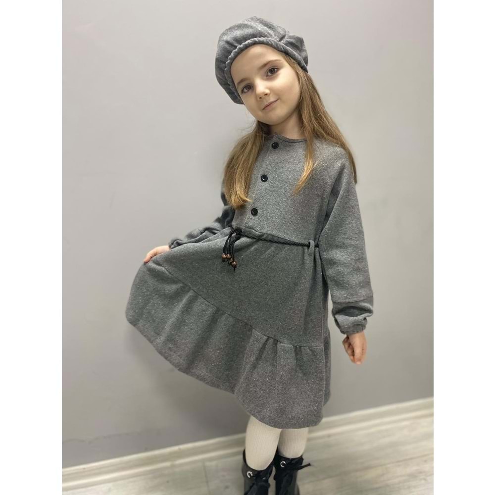 Şapkalı Kışlık Kaşe Kız Çocuk Elbise SB559
