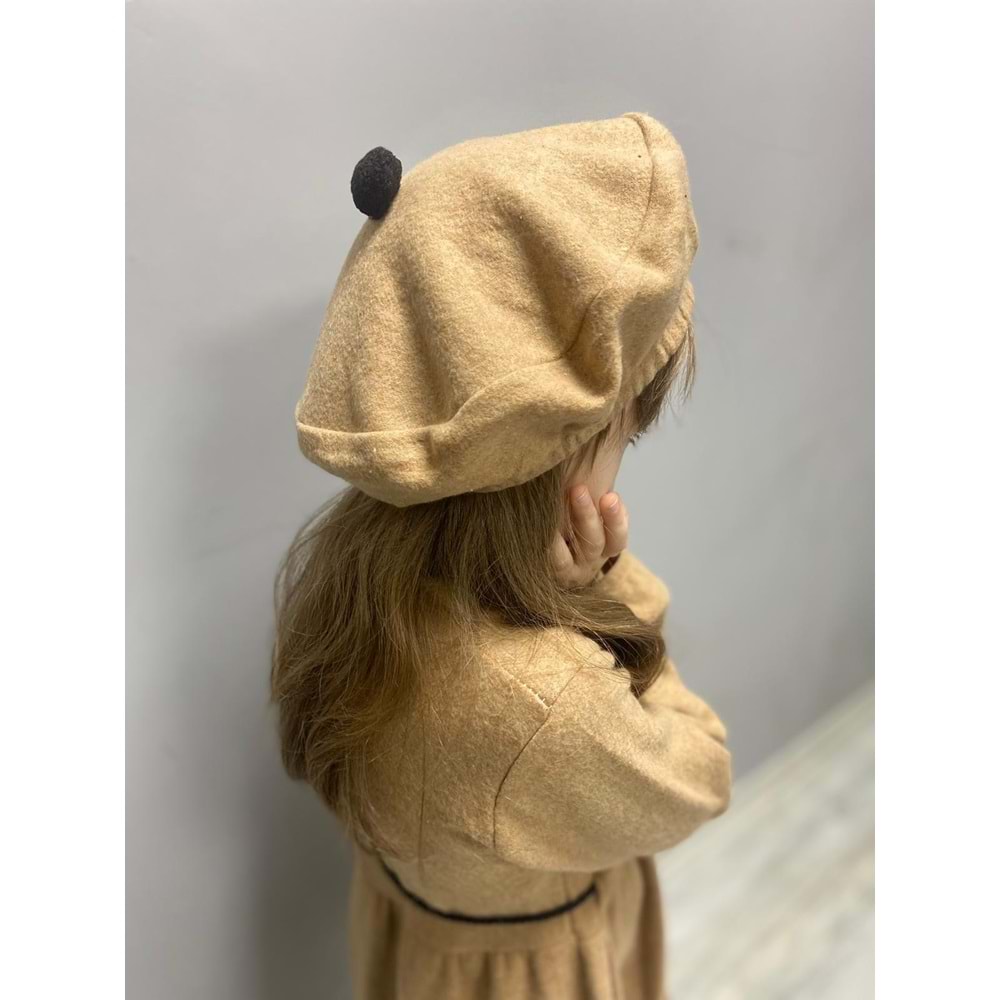 Şapkalı Kışlık Kaşe Kız Çocuk Elbise SB559