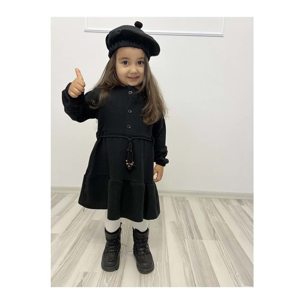Şapkalı Kışlık Kaşe Kız Çocuk Elbise SB559