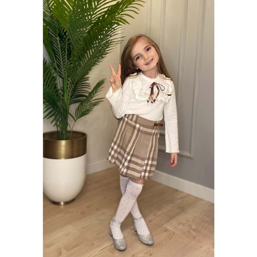 Ekose Desen Şort Etek Kız Çocuk Takım SB561