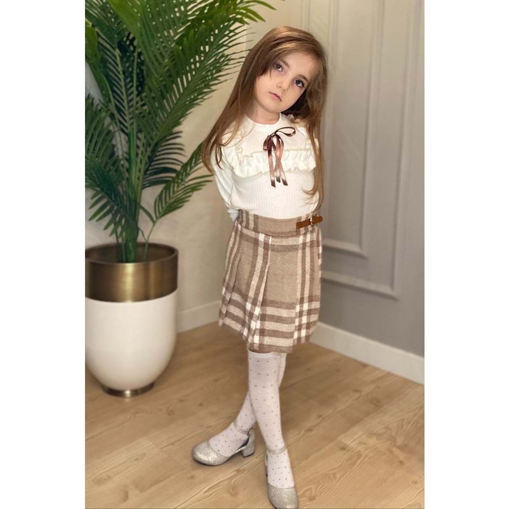 Ekose Desen Şort Etek Kız Çocuk Takım SB561