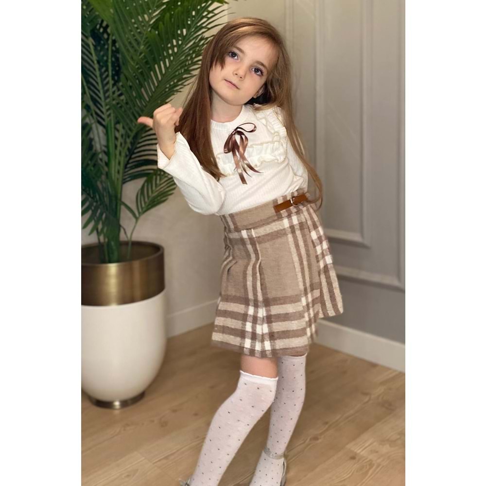 Ekose Desen Şort Etek Kız Çocuk Takım SB561