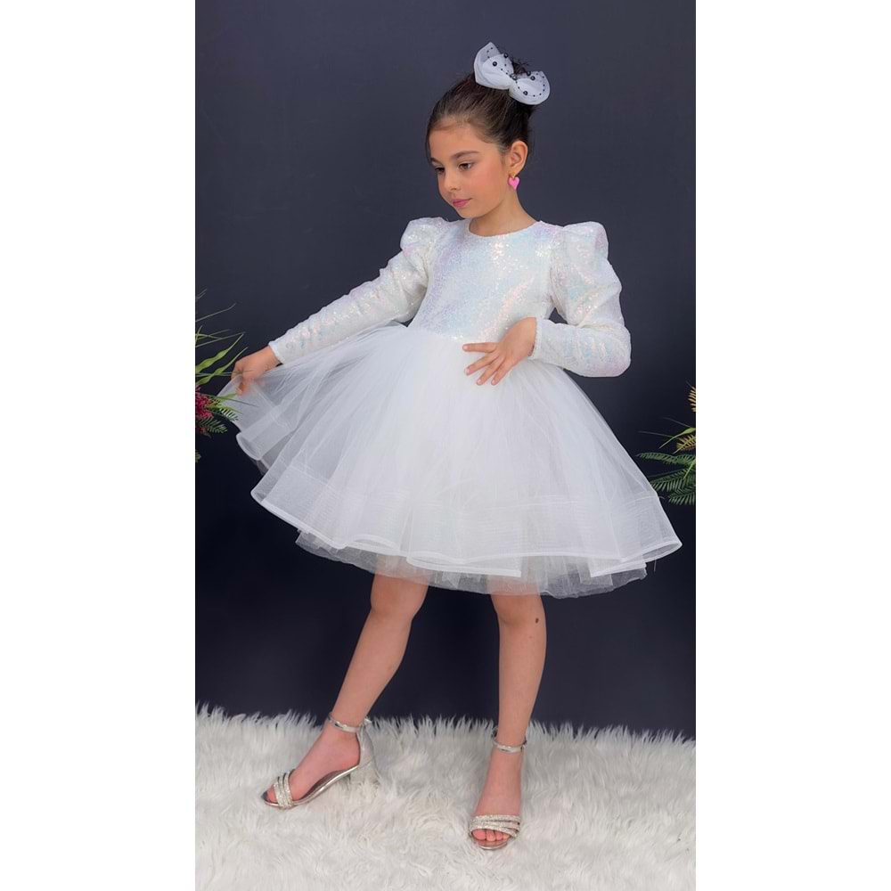 Payetli Tütülü Kız Çocuk Uzun Kol Parti, Doğum Günü, Özel Gün Abiye