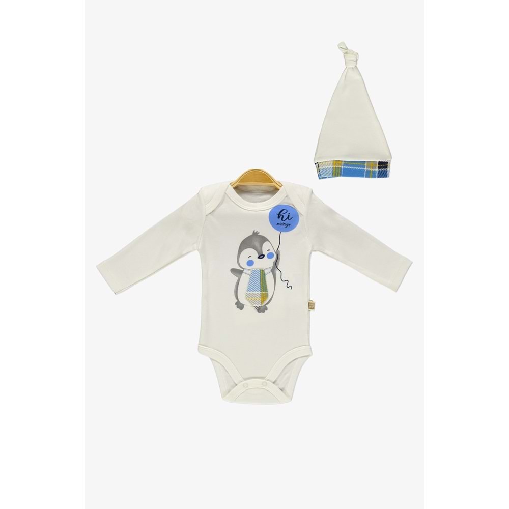 Erkek Bebek Ekose Pantolonlu Şapkalı Body Takım SB587