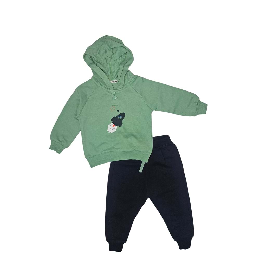 2iplik Kapüşonlu Erkek Bebek Pijama SB605