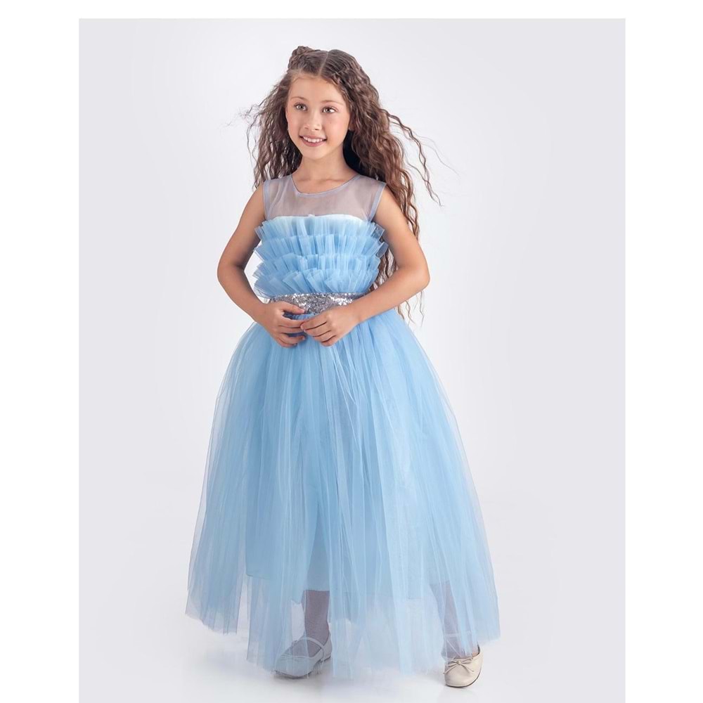 Tütü Uzun Etek Beli Payetli Kız Çocuk Elbise SB618