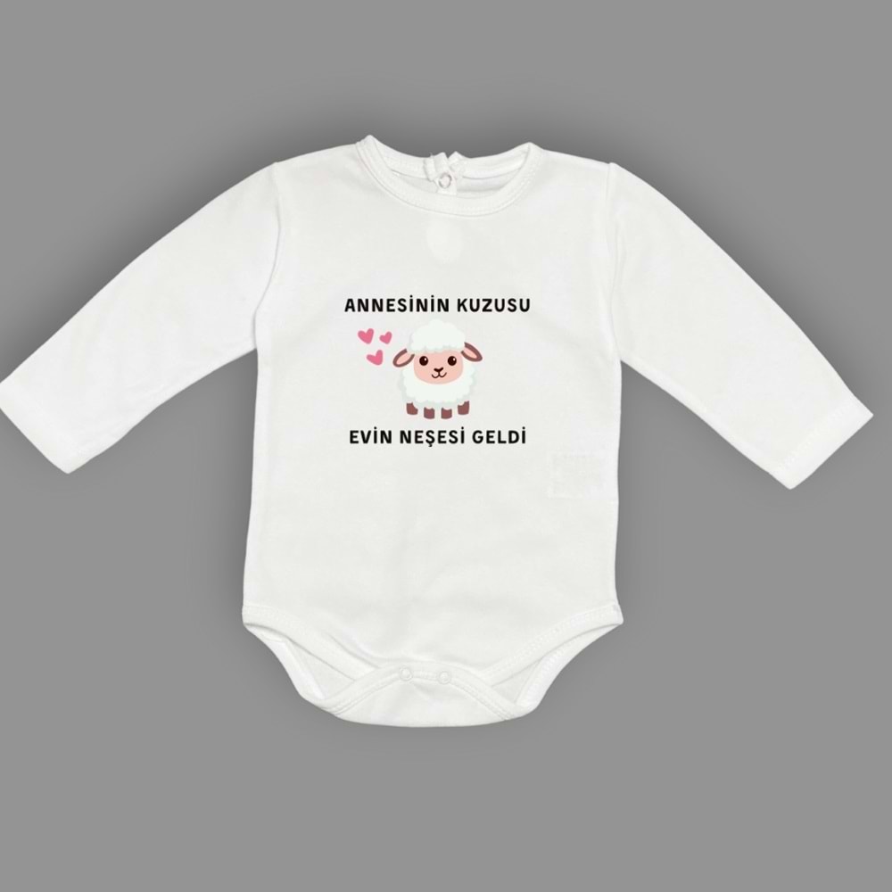 Kuzu Baskılı Esprili Unisex Bebek Badi SB637