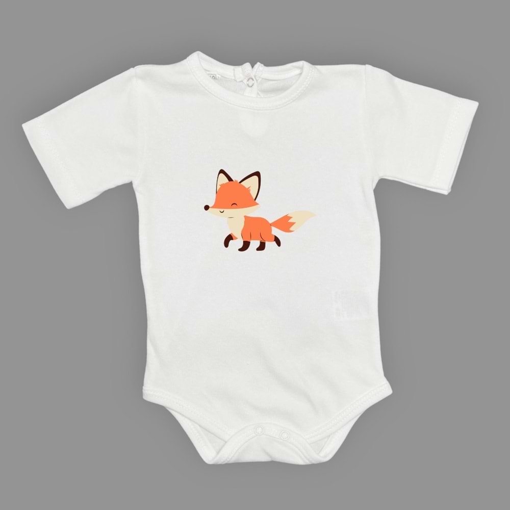 Tilki Motif Unisex Penye Bebek Body SB642
