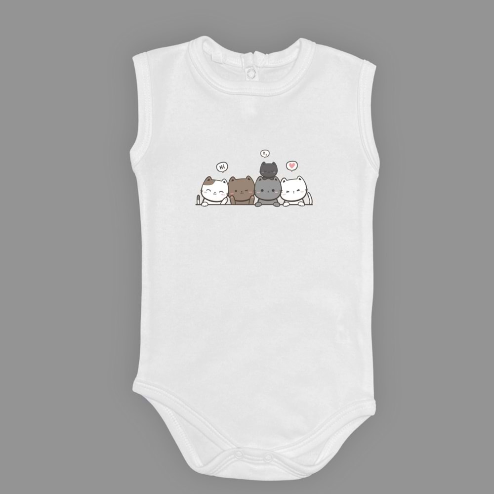 Kedi Baskılı Kız, Erkek Alttan Çıtçıtlı Body S646