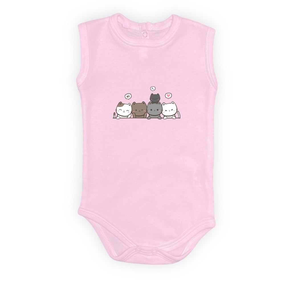 Kedi Baskılı Kız, Erkek Alttan Çıtçıtlı Body S646