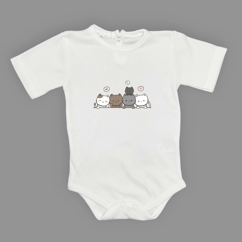 Kedi Baskılı Kız, Erkek Alttan Çıtçıtlı Body S646