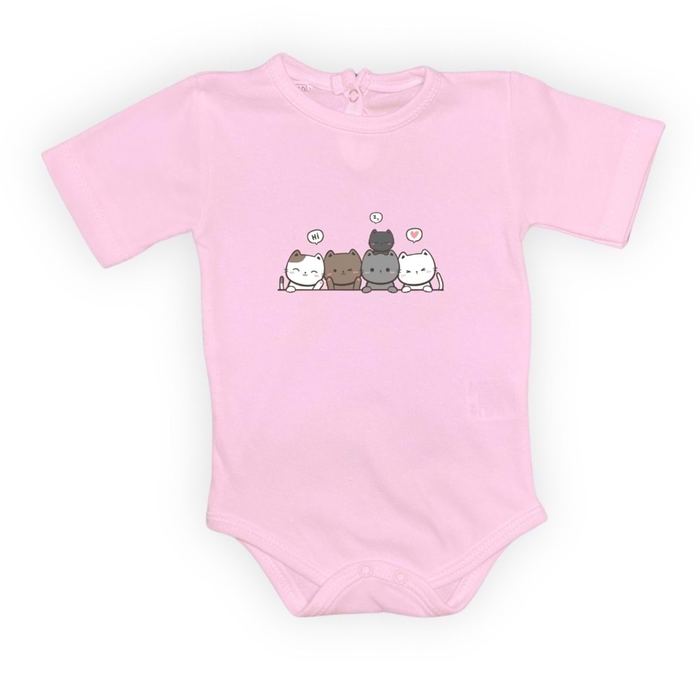 Kedi Baskılı Kız, Erkek Alttan Çıtçıtlı Body S646