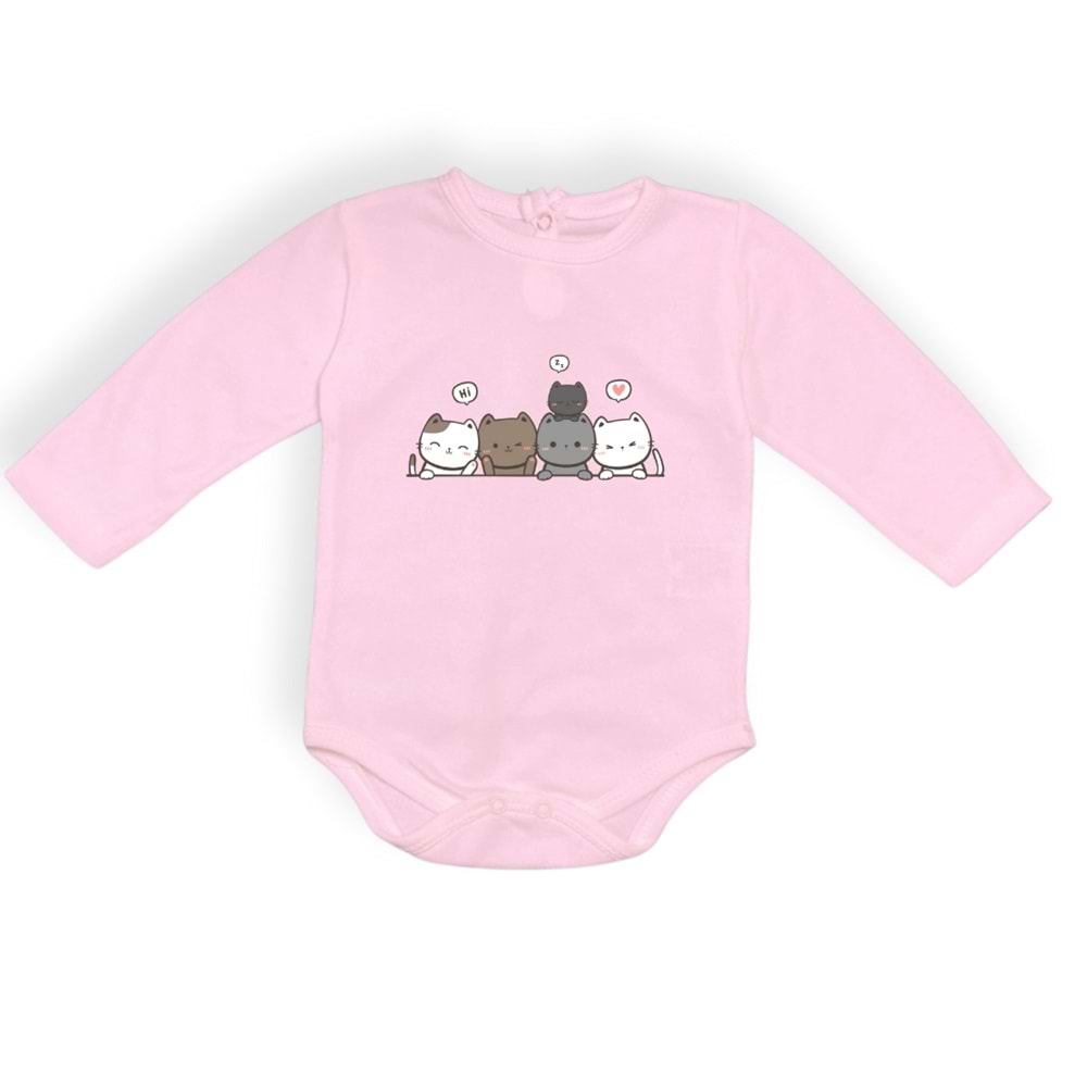 Kedi Baskılı Kız, Erkek Alttan Çıtçıtlı Body S646