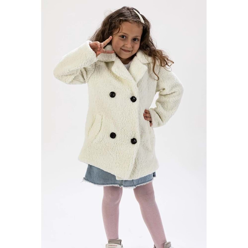 Pelüş Cepli Kız Çocuk Kışlık Mont