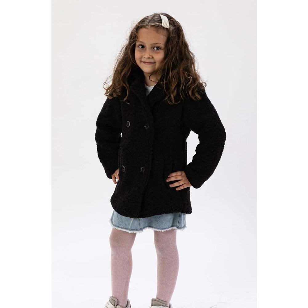 Pelüş Cepli Kız Çocuk Kışlık Mont