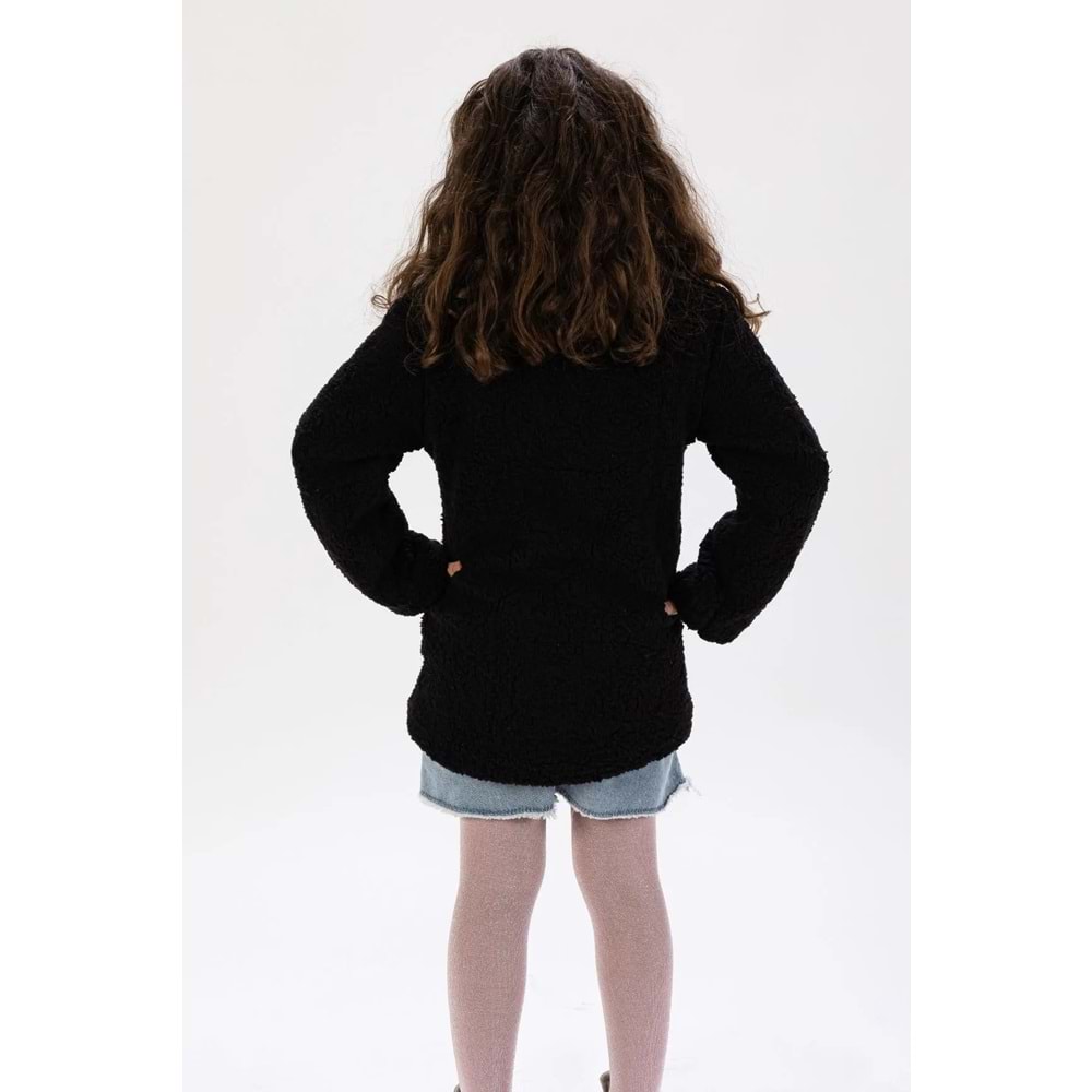 Pelüş Cepli Kız Çocuk Kışlık Mont