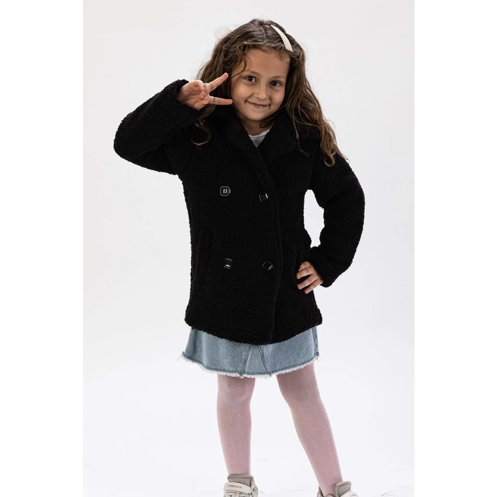 Pelüş Cepli Kız Çocuk Kışlık Mont